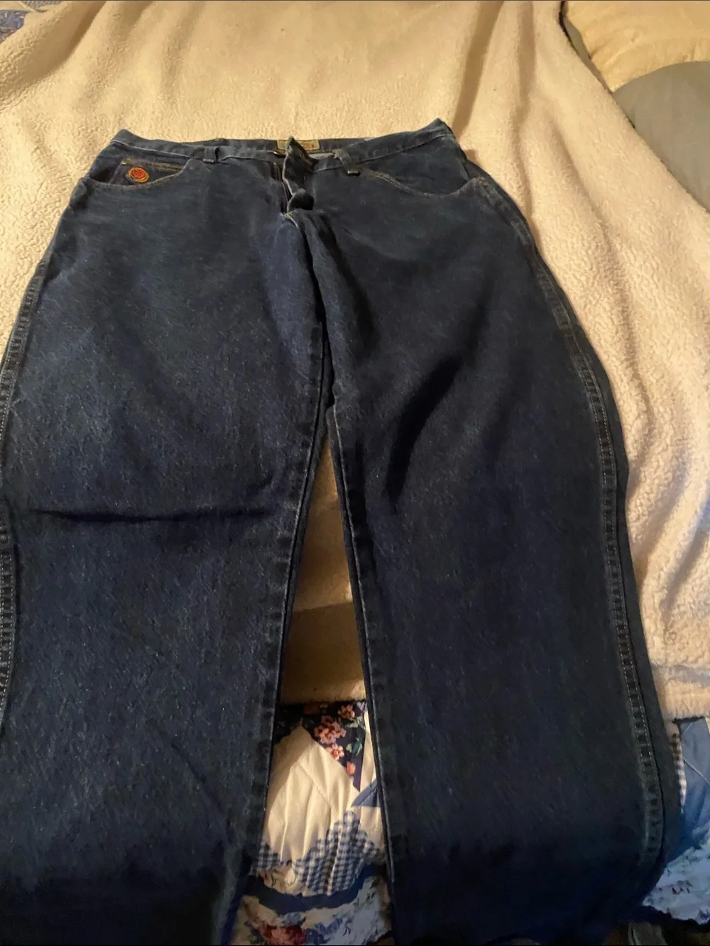 Wrangler Men’s Dark Blue Jeans with Red Patch
